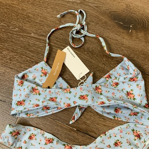 Reformation Womens blue floral Hermosa/ matador petunia bikini set M/L NEW - Picture 6 of 11